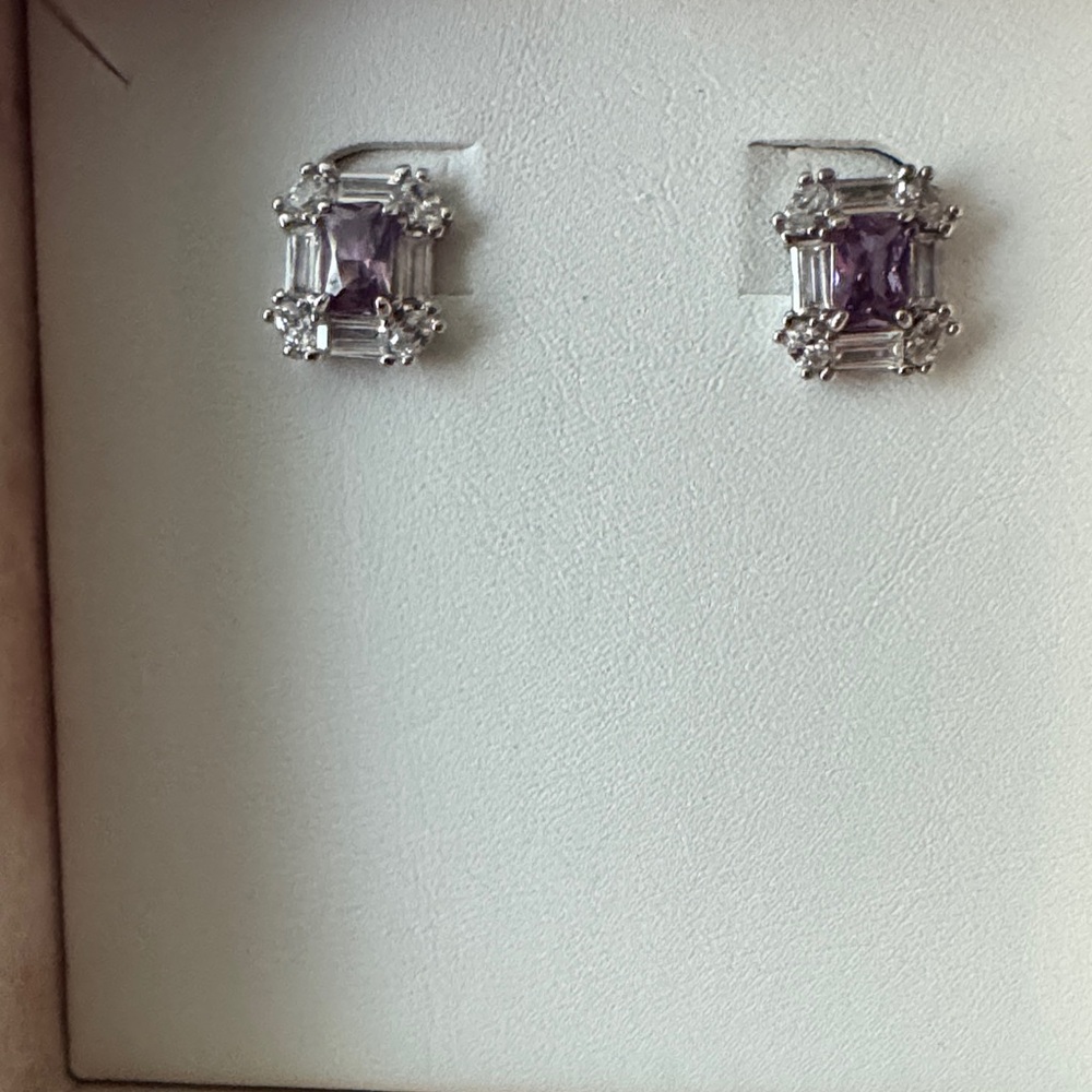 Elegant Silver and Purple Stone Earrings